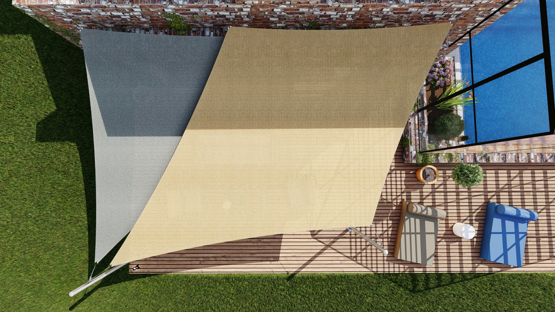 voiles d'ombrage en superposition asymétrique à gauche